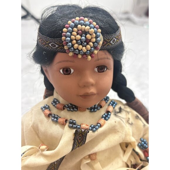 Indian Duek House Porcelain Native Doll Indian Maiden 16 In Tan Dress - Picture 2 of 8